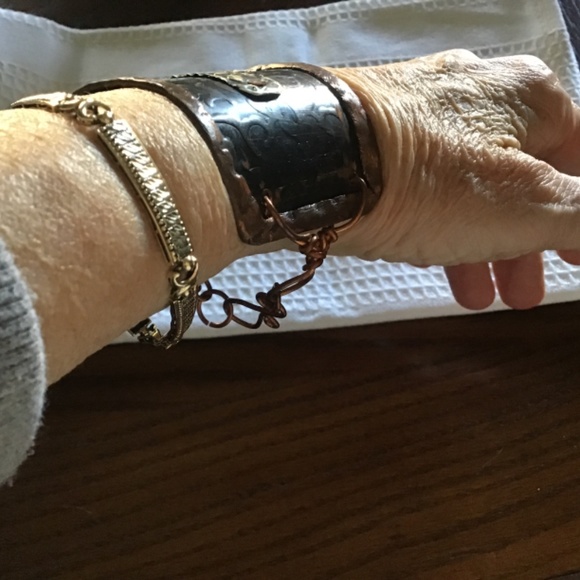 Forged Copper and Sterling Floral Cuff Bracelet - Picture 5 of 11